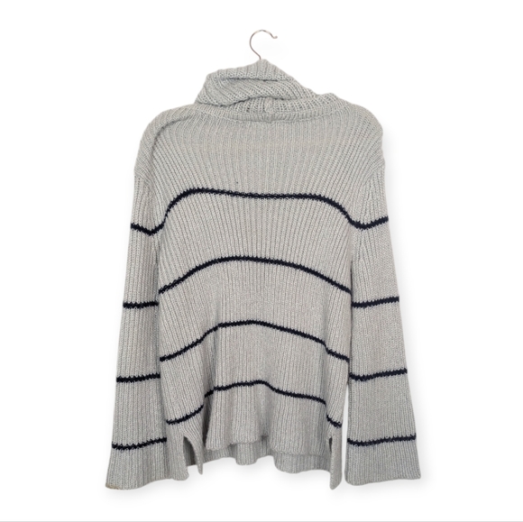 Wooden Ships Grey Stripe Wool Blend Turtleneck Sweater Size S/M - Picture 2 of 7